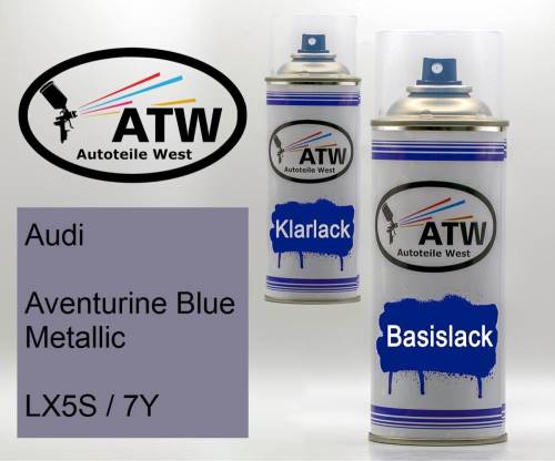 Audi, Aventurine Blue Metallic, LX5S / 7Y: 400ml Sprühdose + 400ml Klarlack - Set, von ATW Autoteile West.